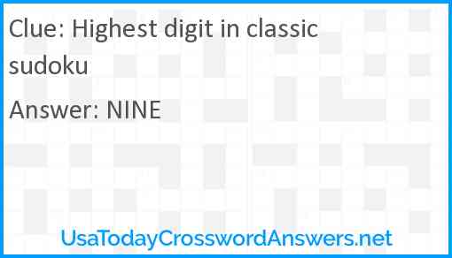 Highest digit in classic sudoku Answer