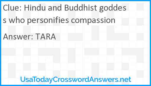 Hindu and Buddhist goddess who personifies compassion Answer