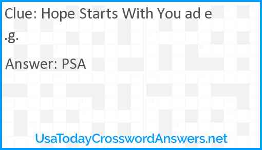 Hope Starts With You ad e.g. Answer