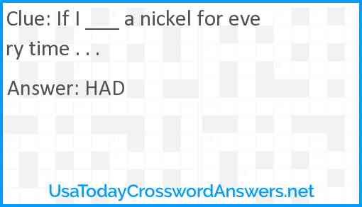 If I ___ a nickel for every time . . . Answer