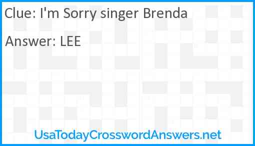I'm Sorry singer Brenda Answer