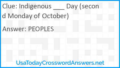 Indigenous ___ Day (second Monday of October) Answer