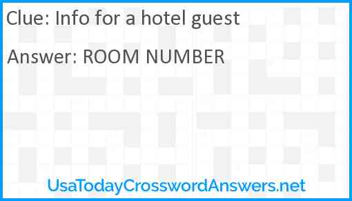 Info for a hotel guest Answer