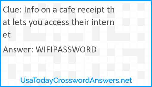 Info on a cafe receipt that lets you access their internet Answer