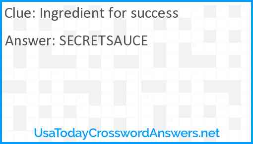 Ingredient for success Answer