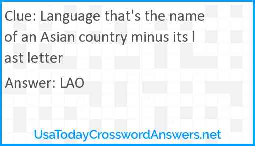 Language that's the name of an Asian country minus its last letter Answer