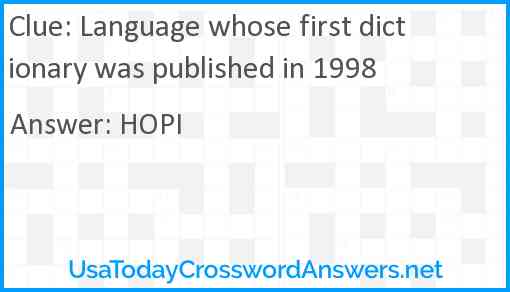 Language whose first dictionary was published in 1998 Answer