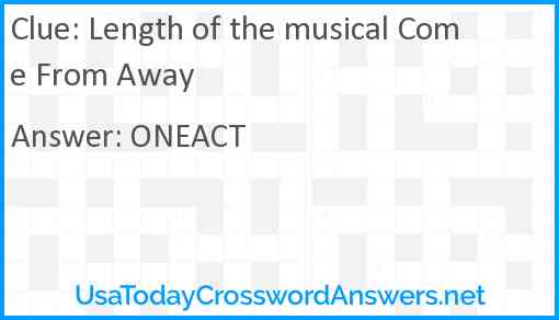 Length of the musical Come From Away Answer
