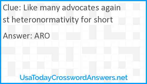 Like many advocates against heteronormativity for short Answer