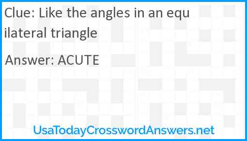 Like the angles in an equilateral triangle Answer