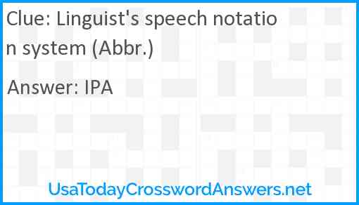 Linguist's speech notation system (Abbr.) Answer