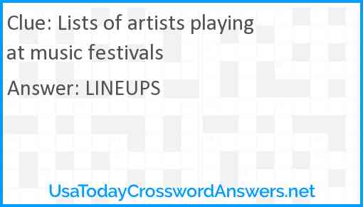 Lists of artists playing at music festivals Answer