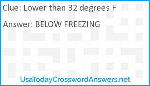 Lower than 32 degrees F Answer