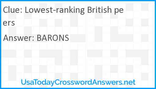Lowest-ranking British peers Answer