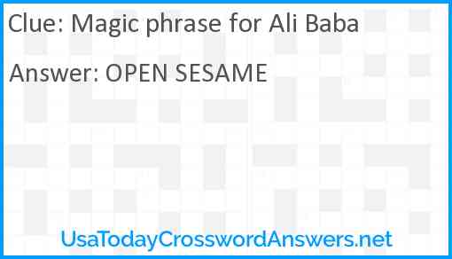 Magic phrase for Ali Baba Answer