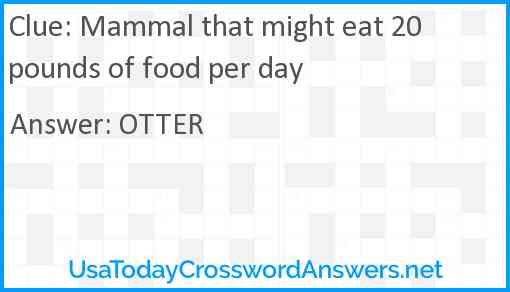Mammal that might eat 20 pounds of food per day Answer