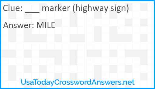 ___ marker (highway sign) Answer