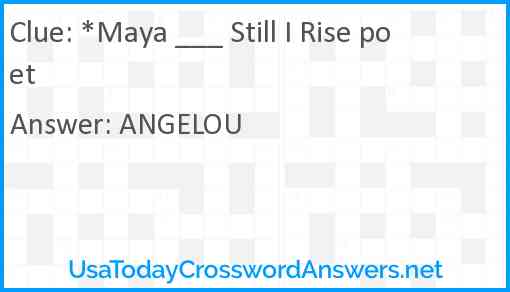 *Maya ___ Still I Rise poet Answer