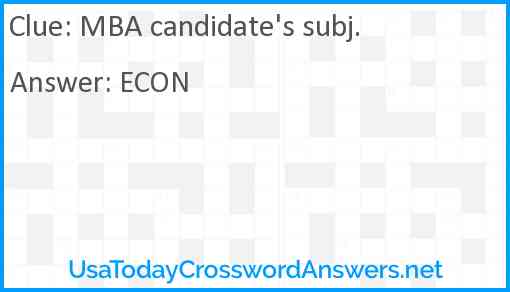 MBA candidate's subj. Answer