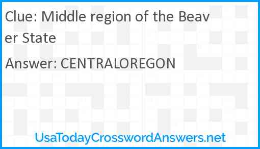 Middle region of the Beaver State Answer