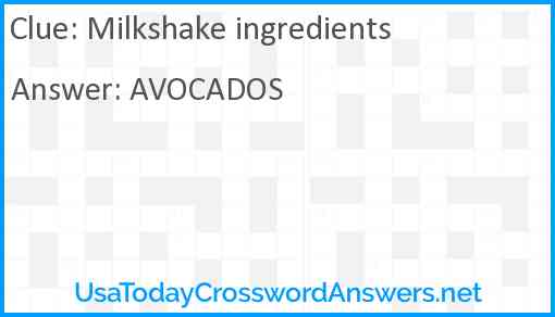 Milkshake ingredients Answer