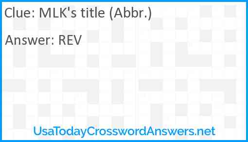 MLK's title (Abbr.) Answer