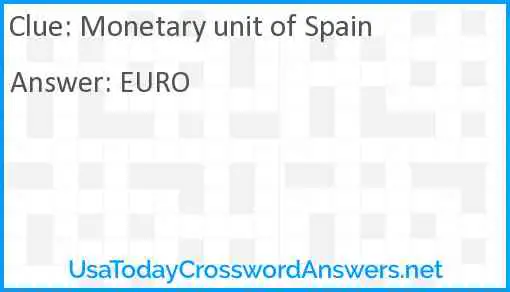 Monetary unit of Spain Answer