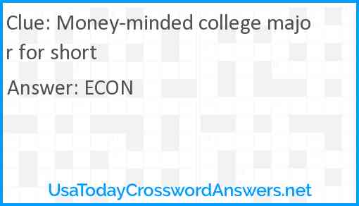 Money-minded college major for short Answer