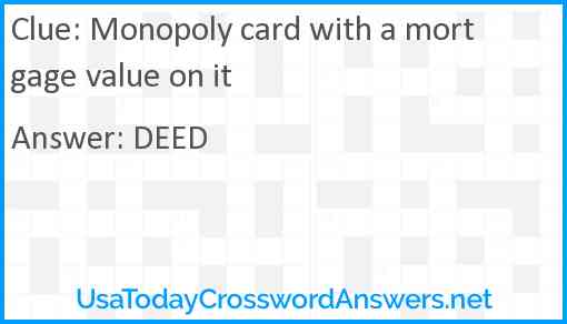 Monopoly card with a mortgage value on it Answer