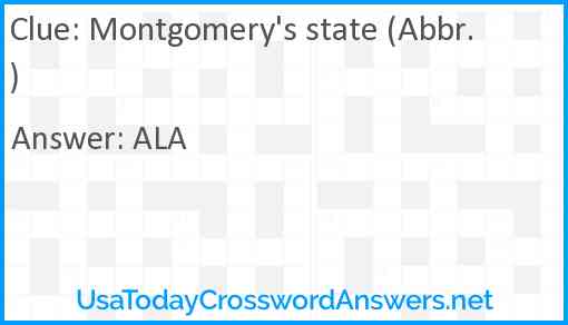 Montgomery's state (Abbr.) Answer