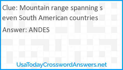 Mountain range spanning seven South American countries Answer