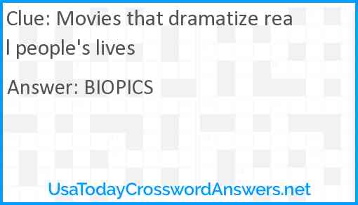 Movies that dramatize real people's lives Answer