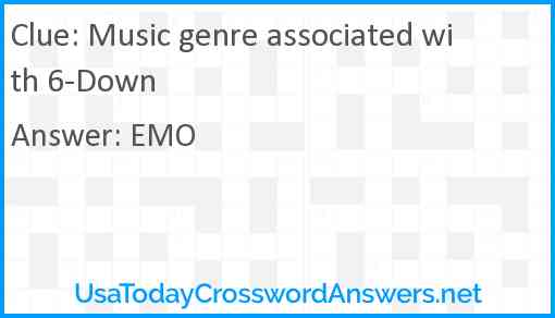 Music genre associated with 6-Down Answer