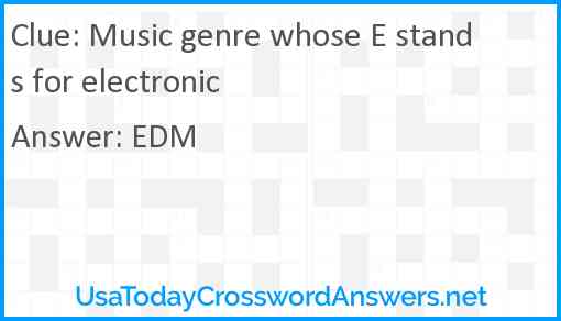 Music genre whose E stands for electronic Answer
