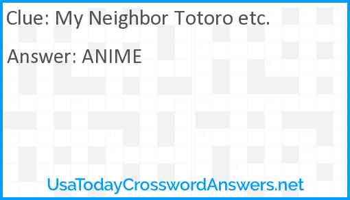 My Neighbor Totoro etc. Answer