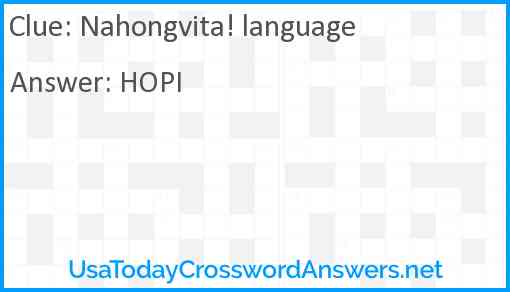 Nahongvita! language Answer