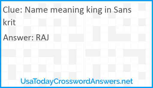 Name meaning king in Sanskrit Answer