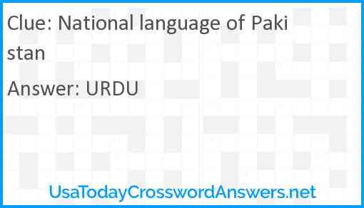 National language of Pakistan Answer