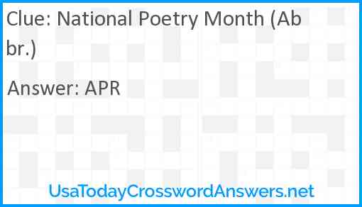 National Poetry Month (Abbr.) Answer