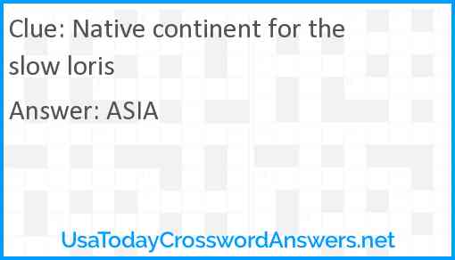 Native continent for the slow loris Answer