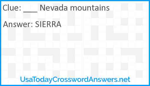 ___ Nevada mountains Answer