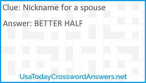 Nickname for a spouse Answer