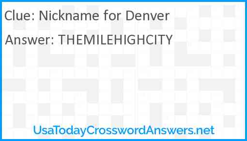 Nickname for Denver Answer