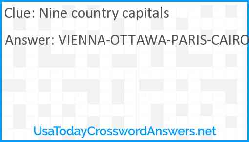 Nine country capitals Answer