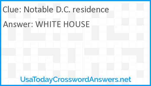 Notable D.C. residence Answer
