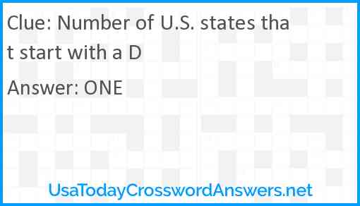 Number of U.S. states that start with a D Answer