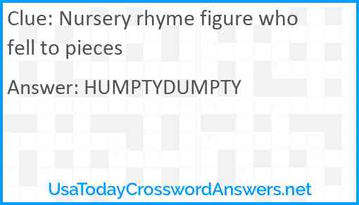 Nursery rhyme figure who fell to pieces Answer