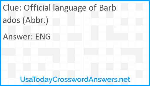 Official language of Barbados (Abbr.) Answer