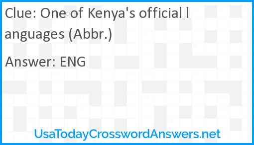 One of Kenya's official languages (Abbr.) Answer