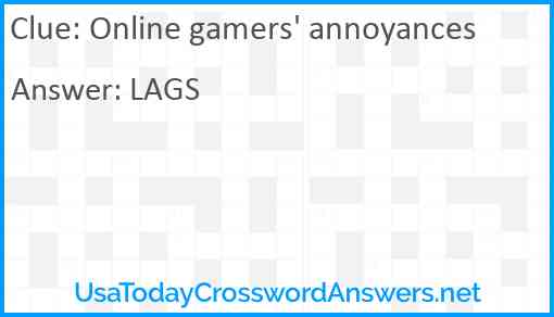 Online gamers' annoyances Answer